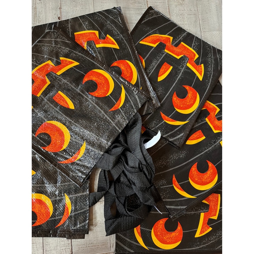 Set of 6 Halloween Jack-O-Lantern Reusable Tote Bags Black Orange Trick or Treat
